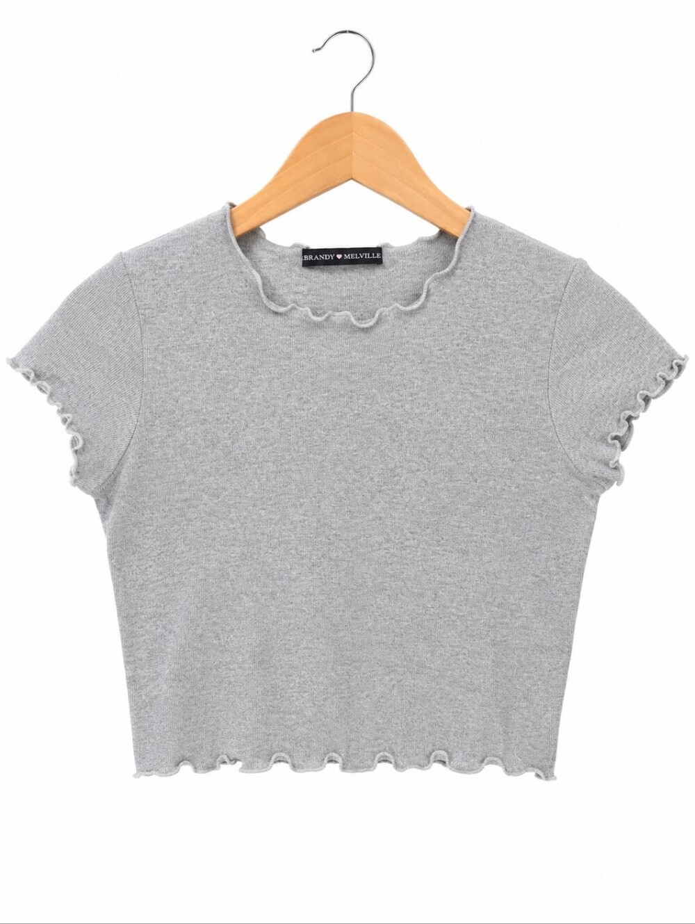 Brandy Melville Gray Lettuce Hem Baby Tee  Soft Girl • Minimalist • Y2K Fit